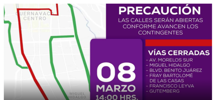 Estas calles estarán cerradas por marcha del 8M en Cuernavaca