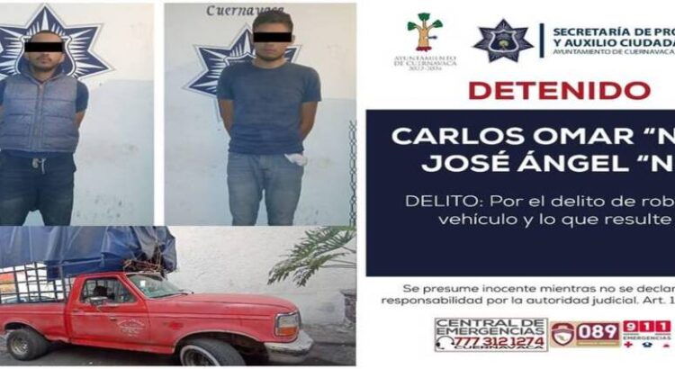 Policía de Cuernavaca detiene a presuntos ladrones de vehículos