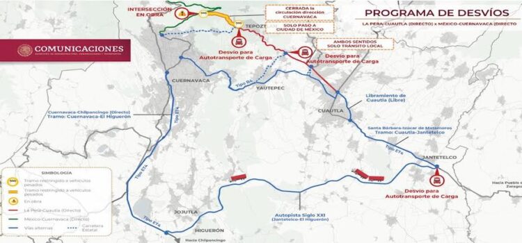 Anuncian cierre total de autopista Tepoztlán-Cuernavaca