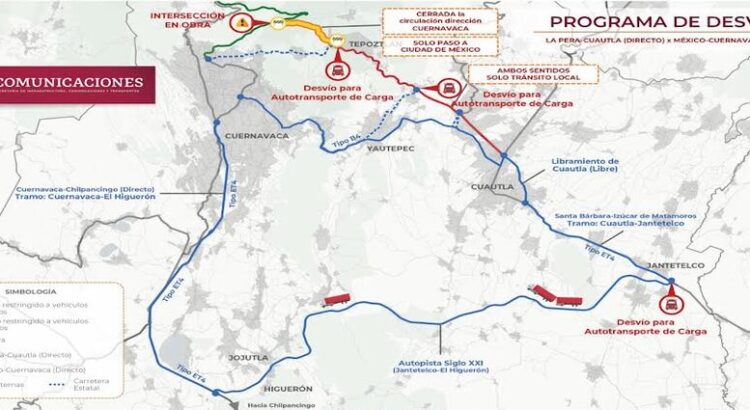 Anuncian cierre total de autopista Tepoztlán-Cuernavaca