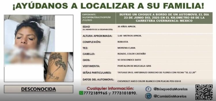 Buscan a pariente de mujer que permanece en coma tras accidente en la México-Cuernavaca
