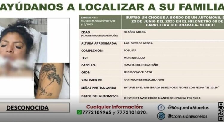 Buscan a pariente de mujer que permanece en coma tras accidente en la México-Cuernavaca