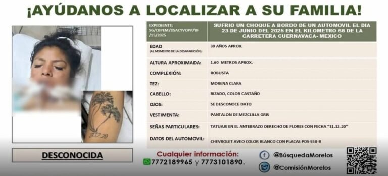 Buscan a pariente de mujer que permanece en coma tras accidente en la México-Cuernavaca