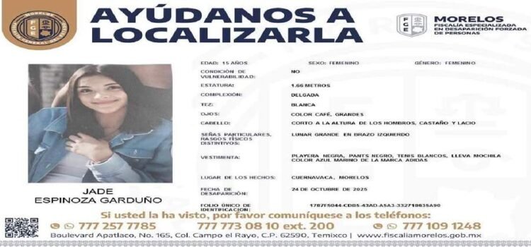 Desaparece adolescente en Cuernavaca