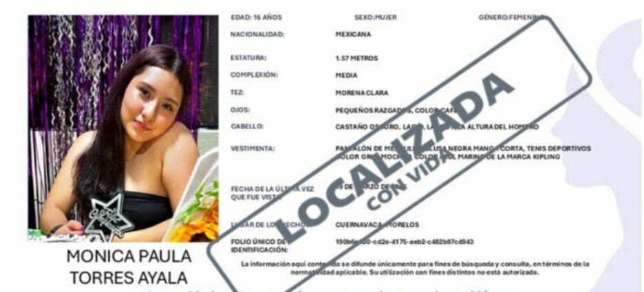 Localizan con vida a menor reportada desaparecida en Cuernavaca